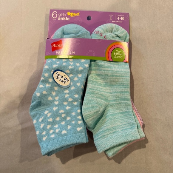 Hanes Pure Comfort Ankle Socks - Blue and Pink 6 Pairs - Picture 1 of 7